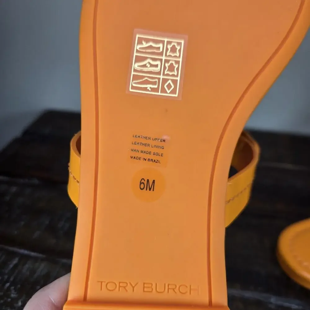 NEW Tory Burch Metal Miller Leather Womens Size 6 Logo Sandal Flip Flops Orange